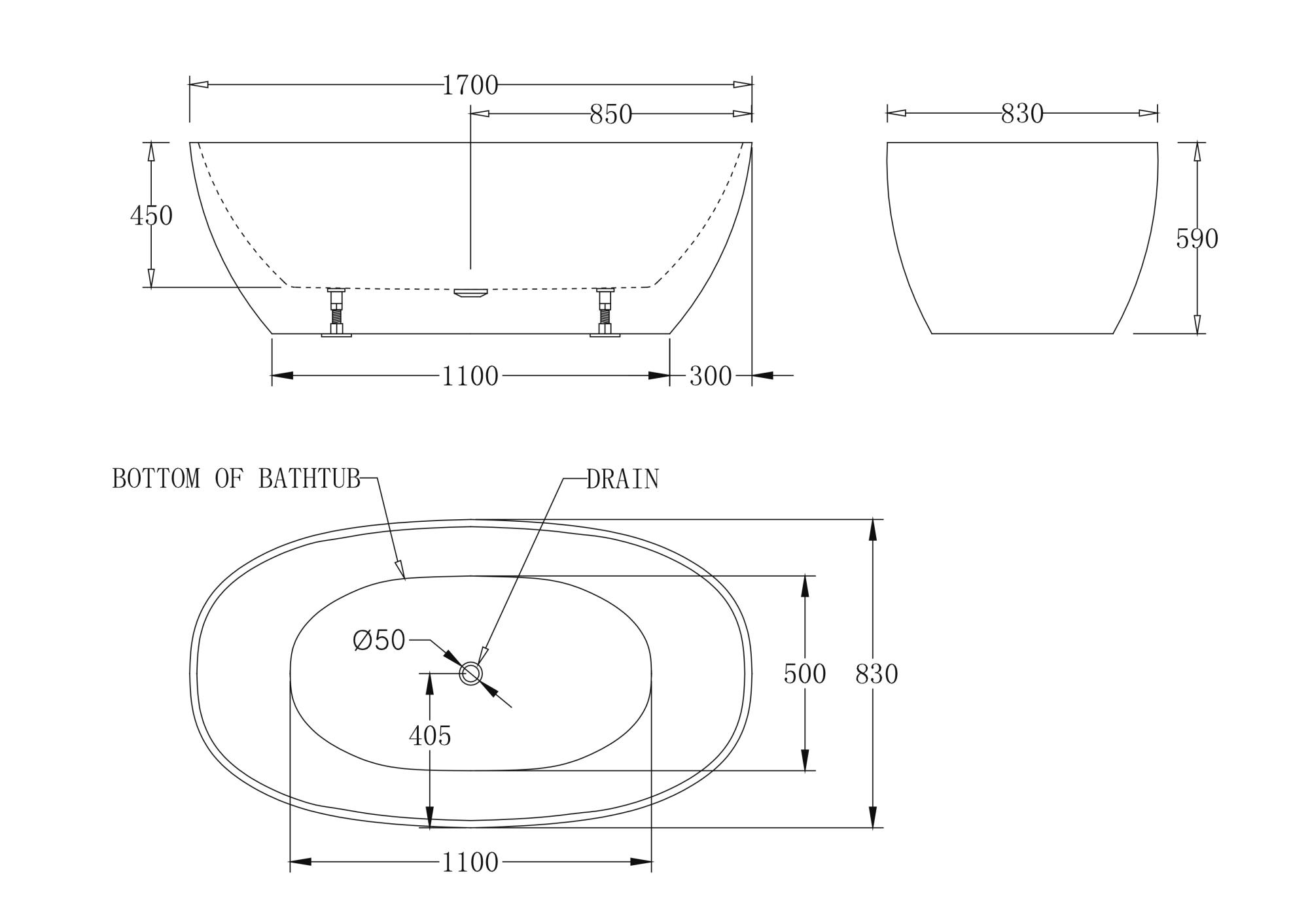 Акриловая ванна без перелива BELBAGNO BB81-1700-W0