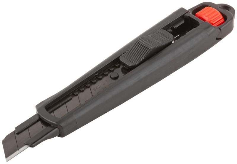 Нож технический 18мм усиленный прорезиненный дополнит. пластиковый прижим профи черн. FIT 10322