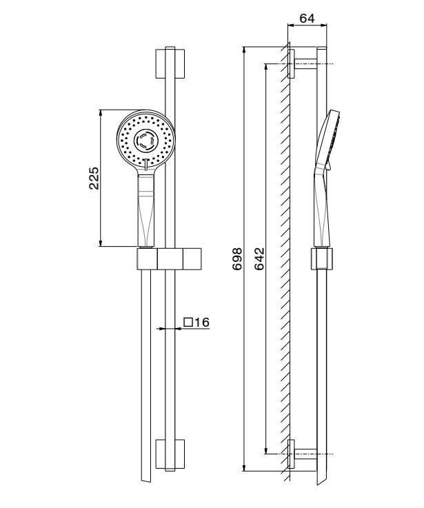 Душевая стойка FUTURA c ручной круглой лейкой  и шлангом, без выхода для подачи воды, матовый черный