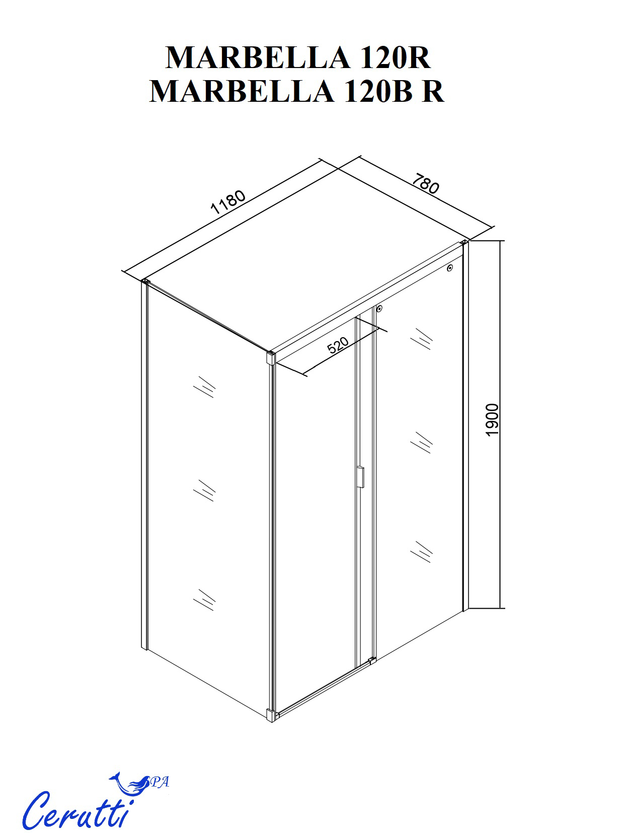 Ограждение MARBELLA 120 R душевое Ceruttispa без поддона (80x120x190)
