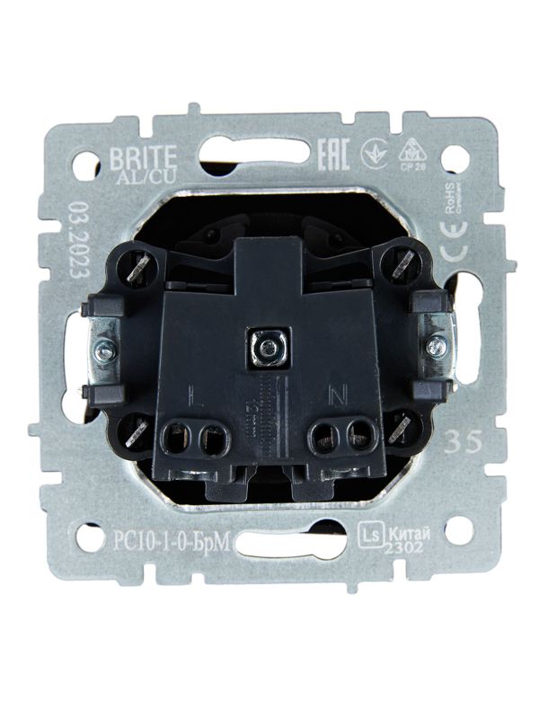Розетка 1-м СП BRITE РС10-1-0-БрМ 10А без заземл. без защ. шторок механизм маренго IEK BR-R10-10-K35