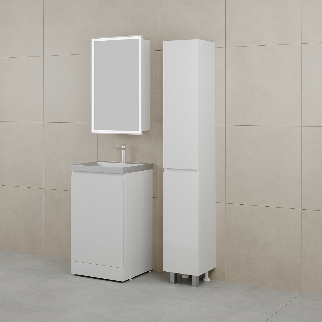 Тумба напольная "БАТЛЕР" (1 ящ.) под ASTI 500 Люкс антискрейтч белый глянец PLUS