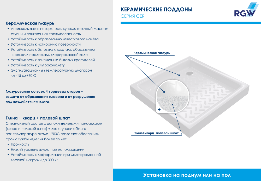 Поддон для душа квадратный керамический RGW CR Золото 900x900, 19170199-08