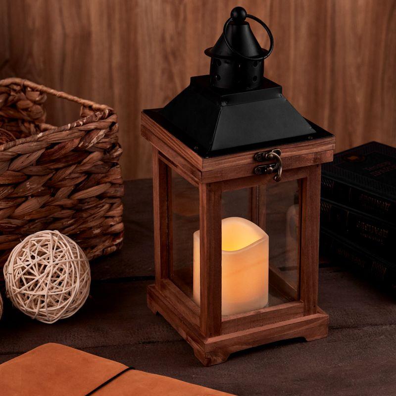 Фонарь декоративный со свечкой корпус из дерева размер 14х14х35cм тепл. бел. Neon-Night 513-075