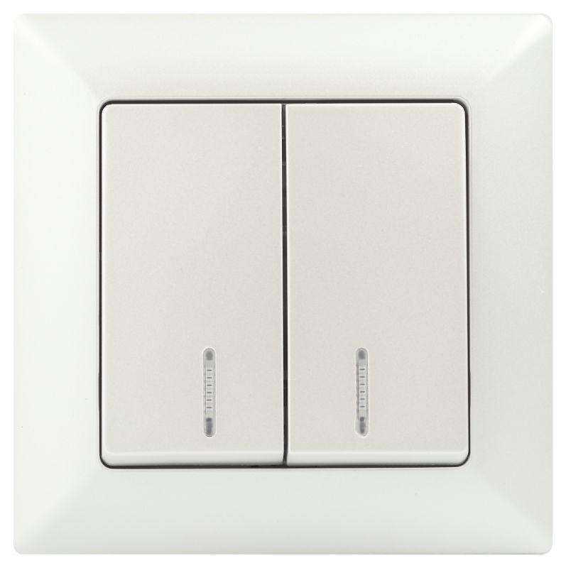 Выключатель 2-кл. СП Solo 4-105-06 10А 250В IP20 с подсветкой перламутр Intro Б0053598