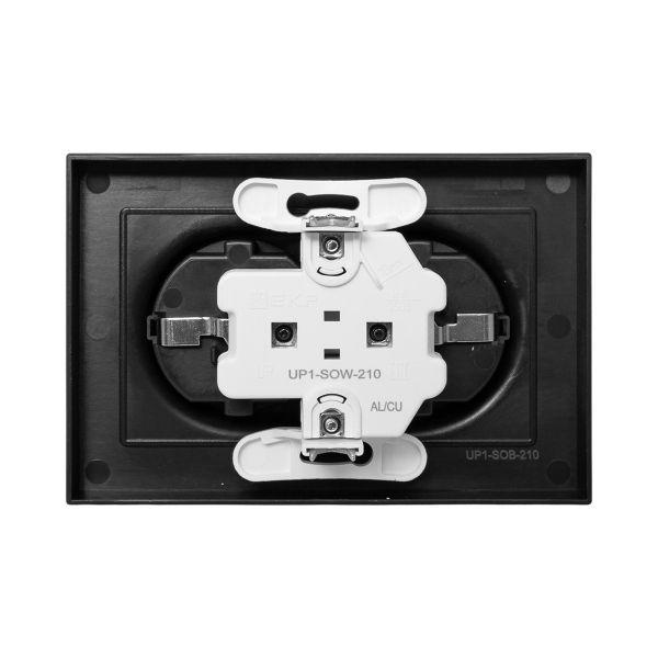 Розетка 2-м СП Эпика 16А с заземл. без защ. шторок с рамкой механизм черн. EKF UP1-SOB-210