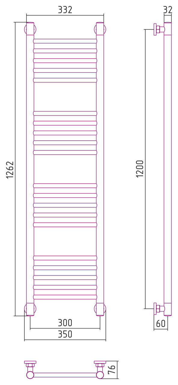 ДР "Богема+" прямая 1200х300 (Матовый чёрный) 31-0220-1230