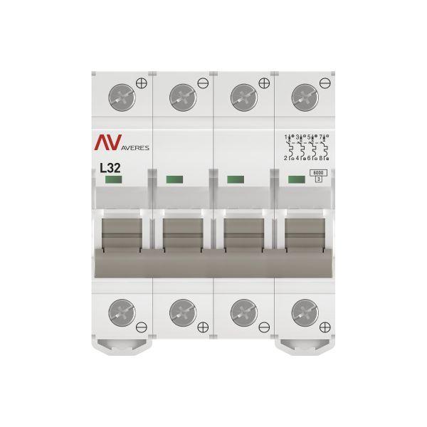 Выключатель автоматический модульный 4п L 32А 6кА AV-6 DC AVERES EKF mcb6-DC-4-32L-av