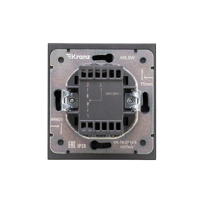 Выключатель проходной (переключатель) 1-кл. СП STRONG MIELE 10А с подсветкой антрацит Kranz KR-78-0716-5