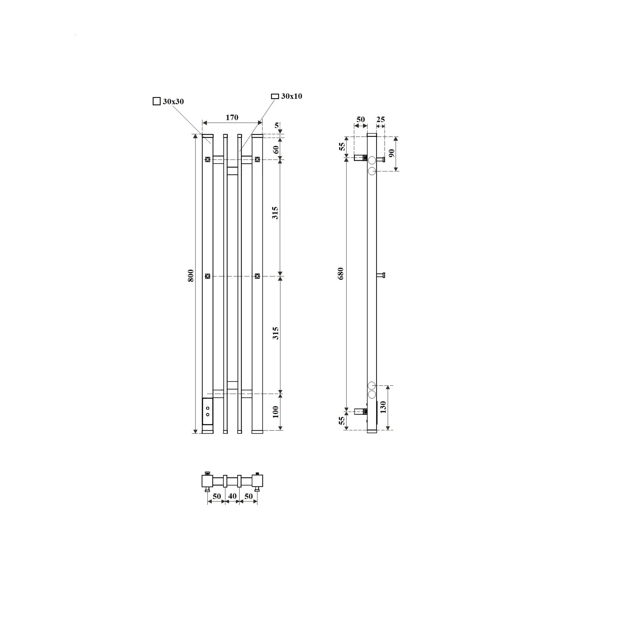 Полотенцесушитель электрический Point Фрея PN20728GB П2 140x800 диммер слева, графит блеск