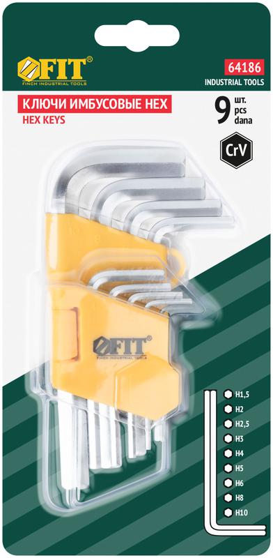 Ключ шестигранный 1.5-10мм в пластик. держателе CrV сталь (уп.9шт) FIT 64186