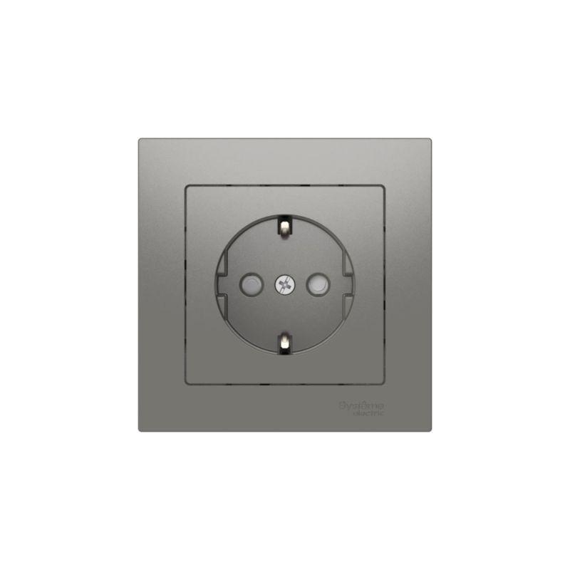 Розетка AtlasDesign 16А с заземл. защ. шторки быстрозажим. клем. в сборе сталь SE ATN000944S