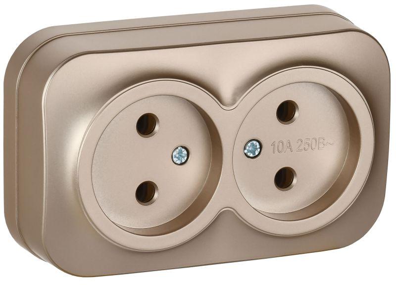 Розетка 2-м ОП GLORY РС22-2-ХШм 10А без заземл. без защ. шторок шампань матов. IEK ERH20-K37M-10