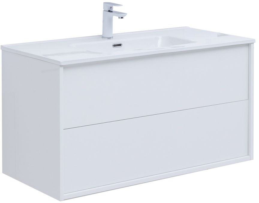 Тумба с раковиной Aquanet Lino 80 (Flat) белый глянец