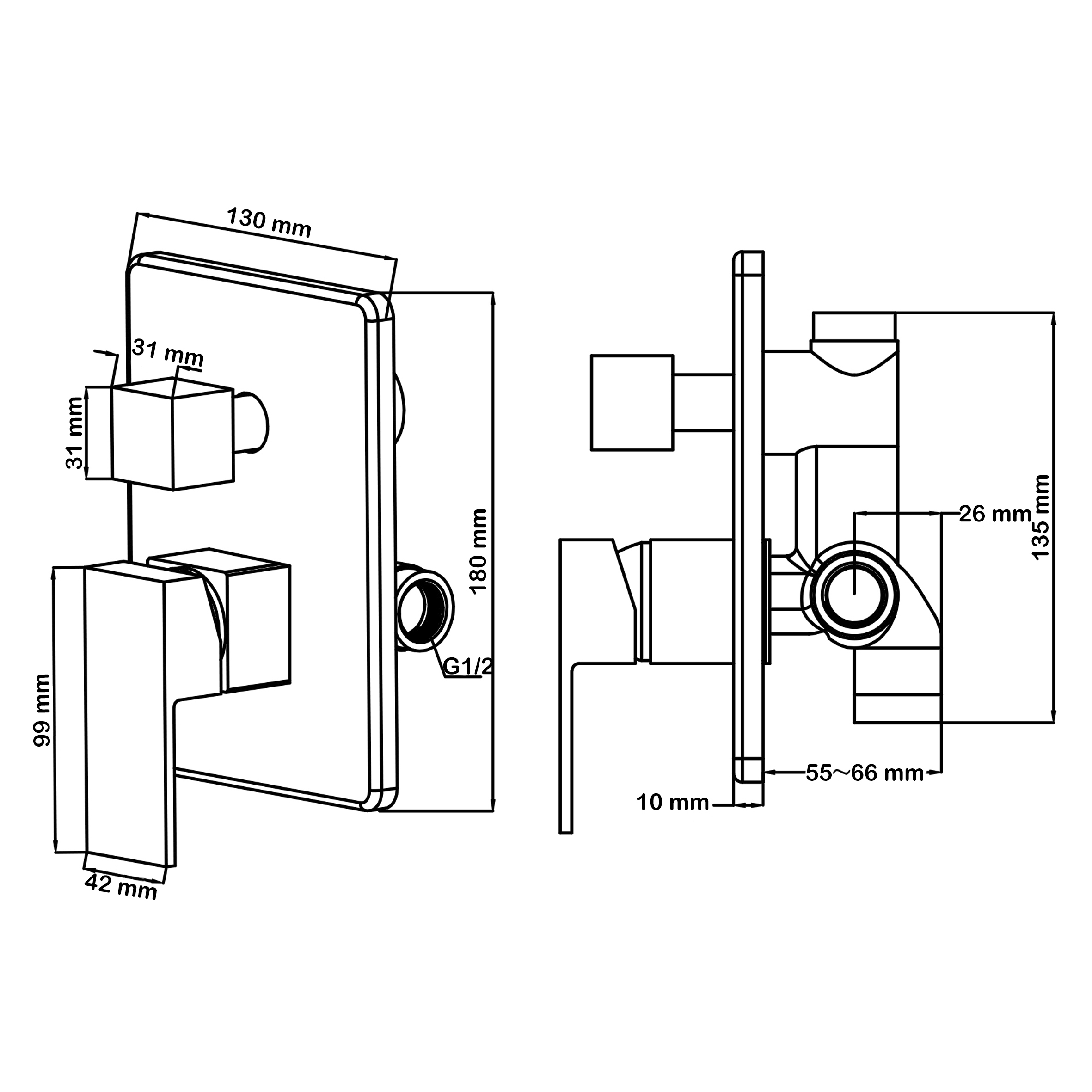 Душевой комплект со встраиваемым смесителем и верхним душем Swedbe Platta 5540