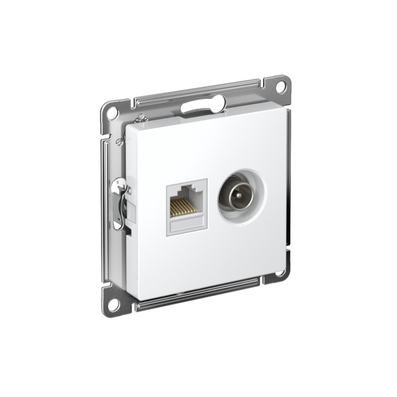Розетка компьютерная + телевизионная 2-м AtlasDesign RJ45 кат.5E + TV механизм бел. SE ATN000189