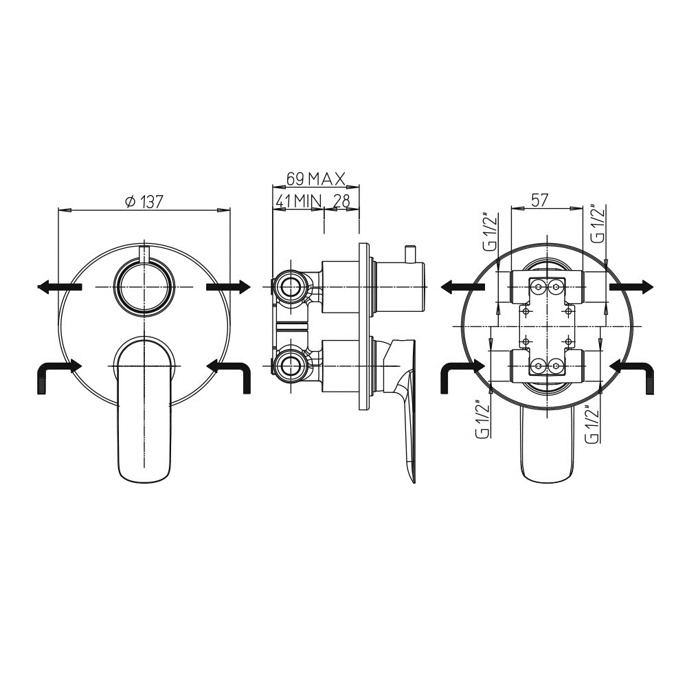 Смеситель Paini Nove 09CR6911 для душа встраиваемый