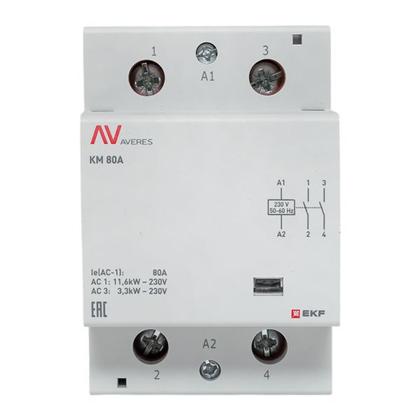 Контактор модульный КМ 80А 2NО 230В AC (3 мод.) AVERES EKF km-av-3-80-20-230V
