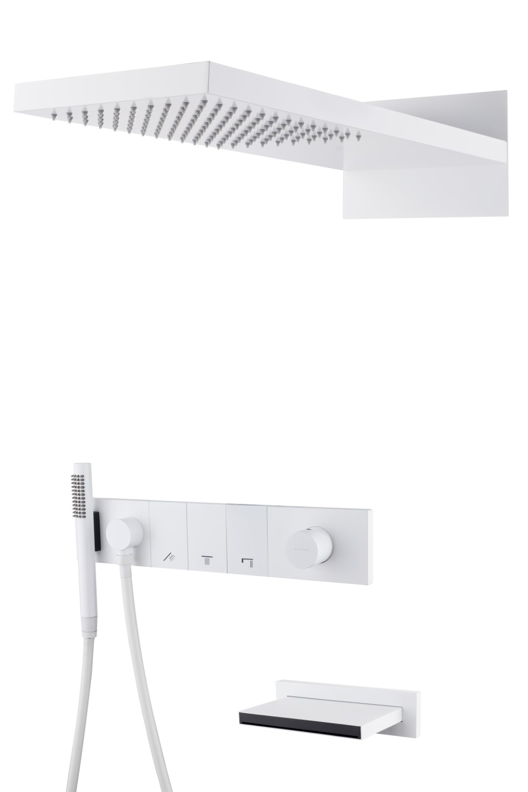 Встроенная душевая система  с изливом ZODIAC, трехпозиционная Matt White