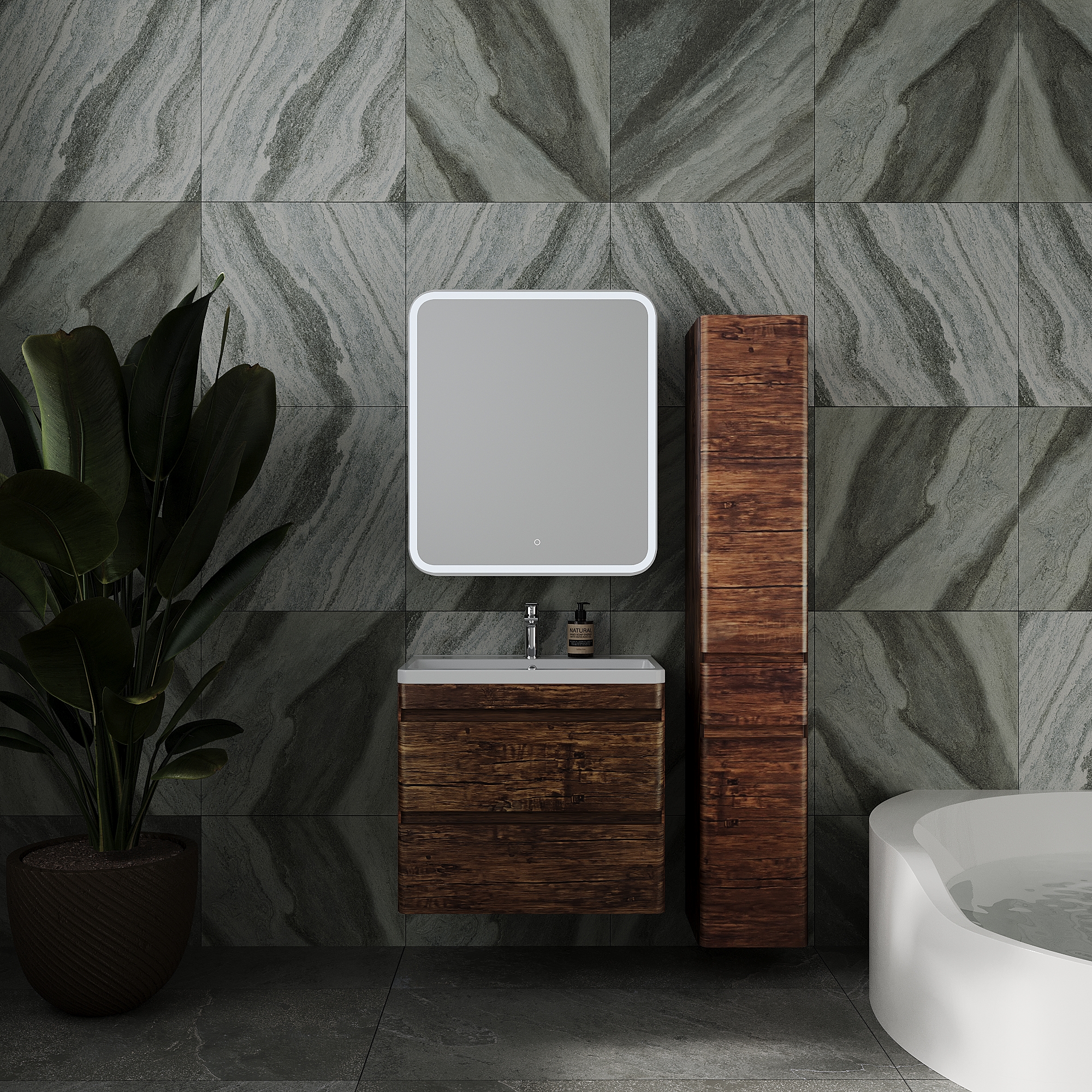 Тумба подвесная "Атлантика 70", Люкс старое дерево, PLUS