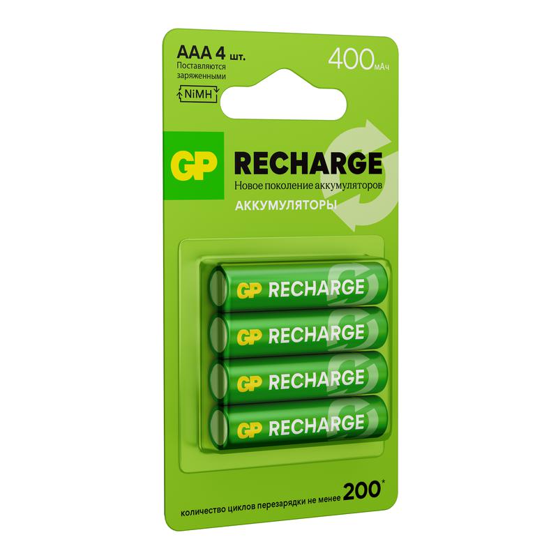 Аккумулятор AAA/HR03 RECHARGE 1.2В 400мА.ч (блист.4шт) GP 20249