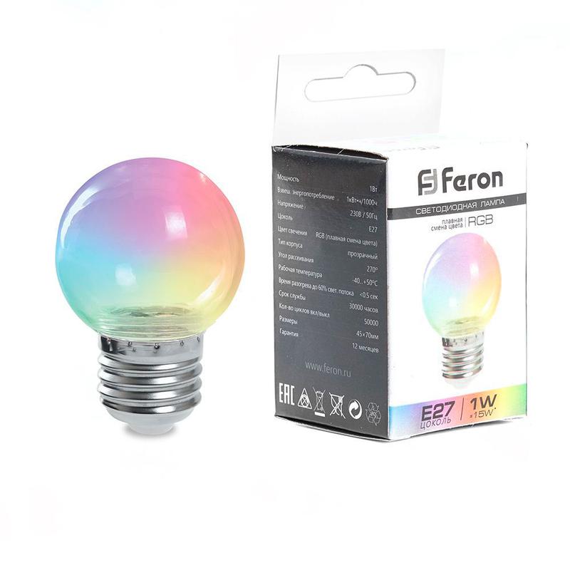 Лампа светодиодная 3Вт 230В E27 RGB G60 LB-371 прозрачный плавная смена цвета FERON 38133