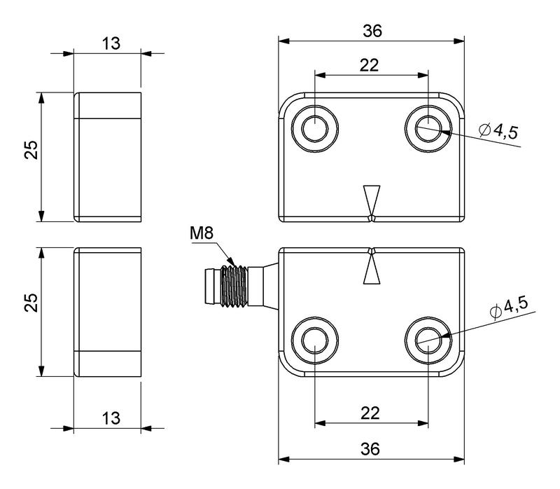 Датчик магнитный (2НЗ) разъем M8х4 (расст. сраб. 5мм) левый выход IP68 EMAS SMS20LSZ-S15