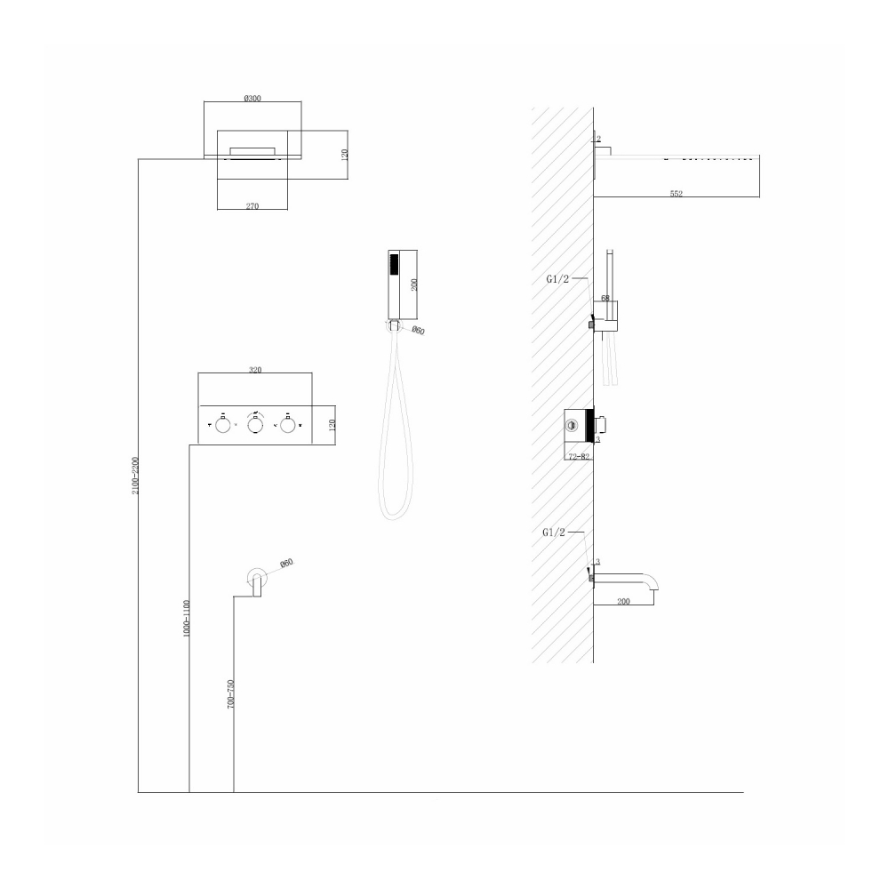 Душевая система ABBER Wasser Kreis AF8150G скрытого монтажа с изливом, термостат, золото матовое