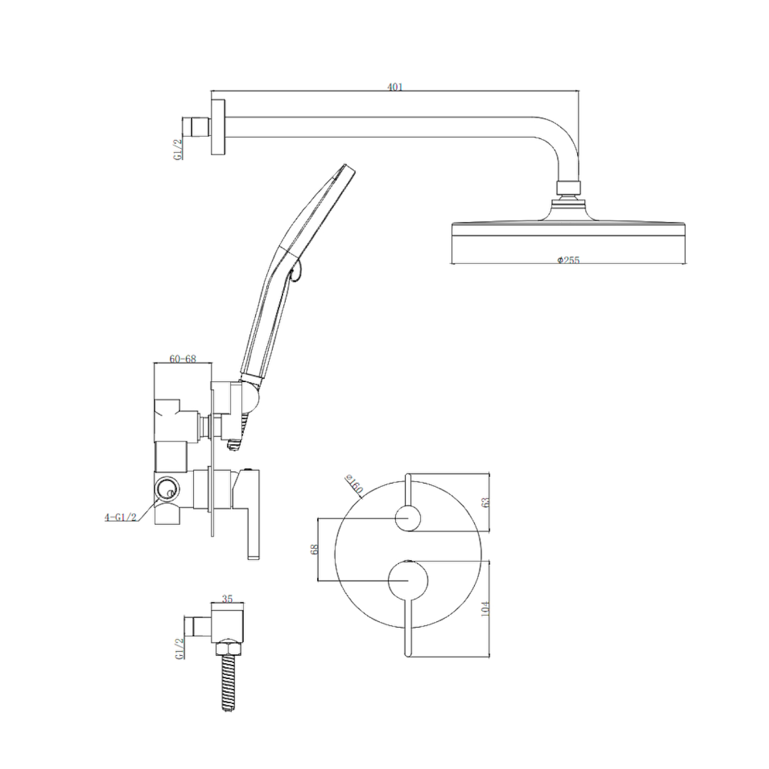 Душевая система встраиваемая Splenka S222.27.05, сатин