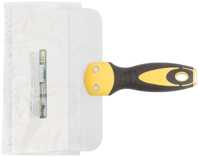 Шпатель фасадный нержавеющий профи прорезиненная ручка сметал. бойком 200мм FIT 06442