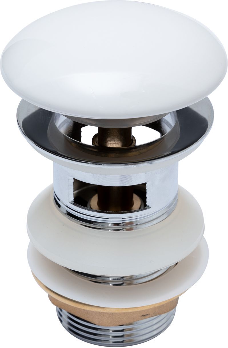 Донный клапан латунь с переливом крышка керамика белый (333927)