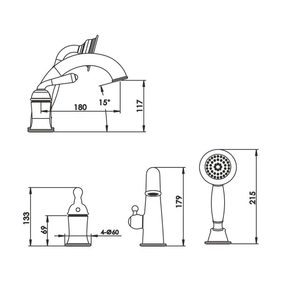 Смеситель на борт ванны Rose R0212H, черный