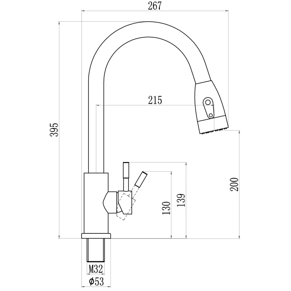 Смеситель для кухни с выдвижным изливом Savol S-002806L, сатин