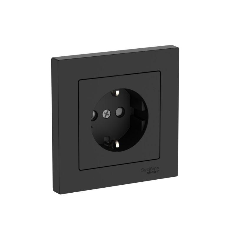 Розетка AtlasDesign 16А с заземл. защ. шторки быстрозажим. клем. в сборе карбон SE ATN001044S