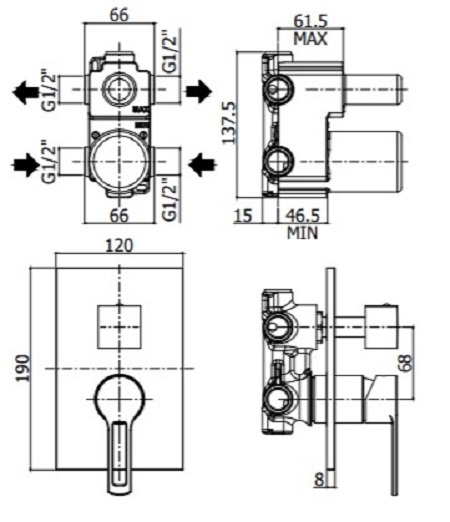 Смеситель встраиваемый для душа на 2 выхода Paffoni RINGO RIN018CR/M встраиваемый на 2 выхода Хром