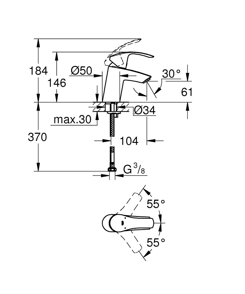 32467002 Смеситель для раковины GROHE Eurosmart, S-size, хром