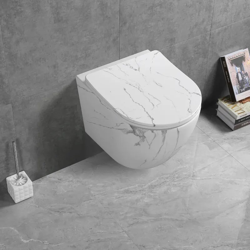 Унитаз SELLA Aria Tornado MMW подвесной безободковый белый мрамор матовый со смывом торнадо Ceruttispa CT9532 (490х370х370)