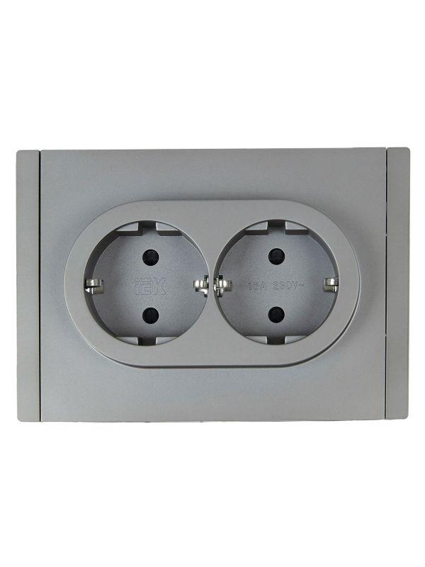 Розетка 2-м СП FORTE&PIANO FP523 16А с заземл. защ. шторки безвинт. крепл. сталь IEK FP-R24-16-1-K46
