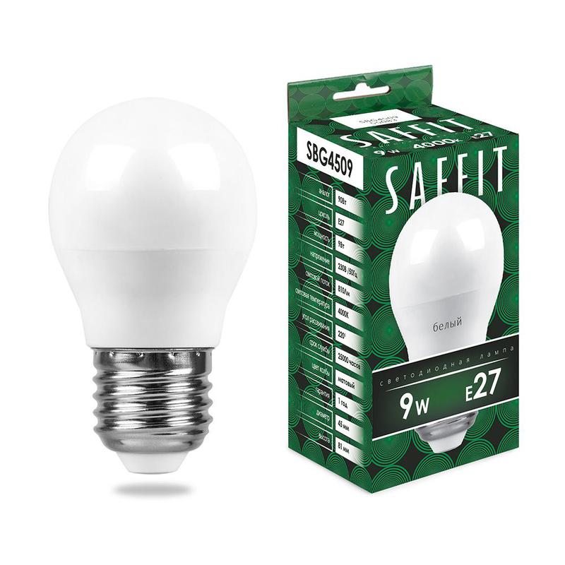 Лампа светодиодная 9Вт 230В E27 4000К G45 SBG4509 SAFFIT 55083