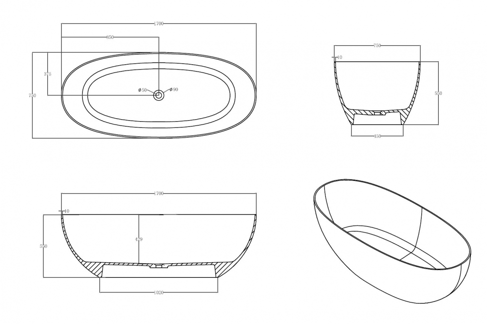 Прозрачная ванна ABBER Kristall AT9703Emerald зеленая