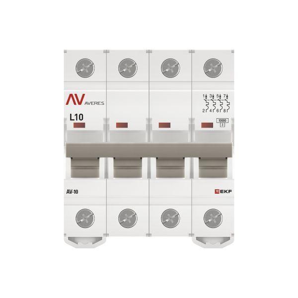 Выключатель автоматический модульный 4п L 10А 10кА AV-10 AVERES EKF mcb10-4-10L-av