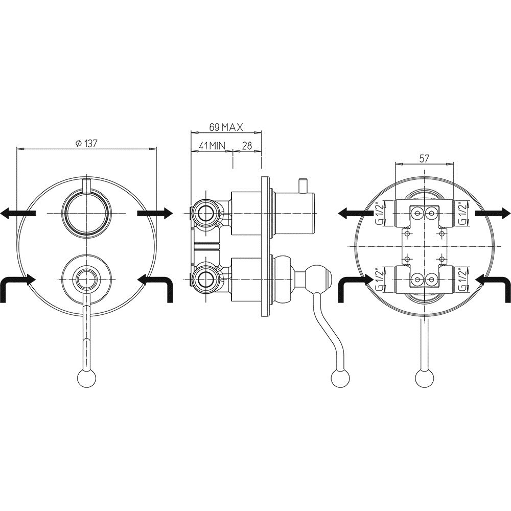 Смеситель Paini  Duomo 88CR6911 для душа встраиваемый