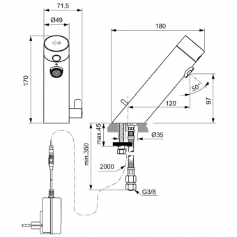 Электронный смеситель для раковины (со смешиванием) Ideal Standard SENSORFLOW NEW A7558AA
