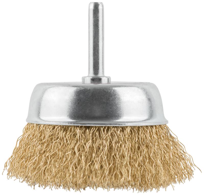 Корщетка чашечная со шпилькой стальная латунированная волнистая проволока 75мм КУРС 38468