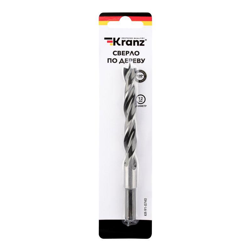 Сверло по дереву 12х150мм цилиндрический хвостовик Kranz KR-91-0740