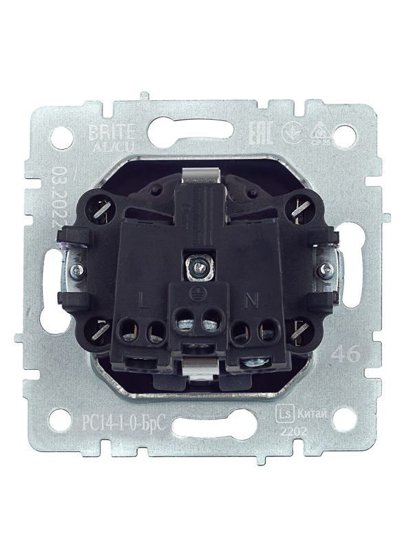 Розетка 1-м СП BRITE РС14-1-0-БрС 16А с заземл. защ. шторки механизм сталь IEK BR-R14-16-K46