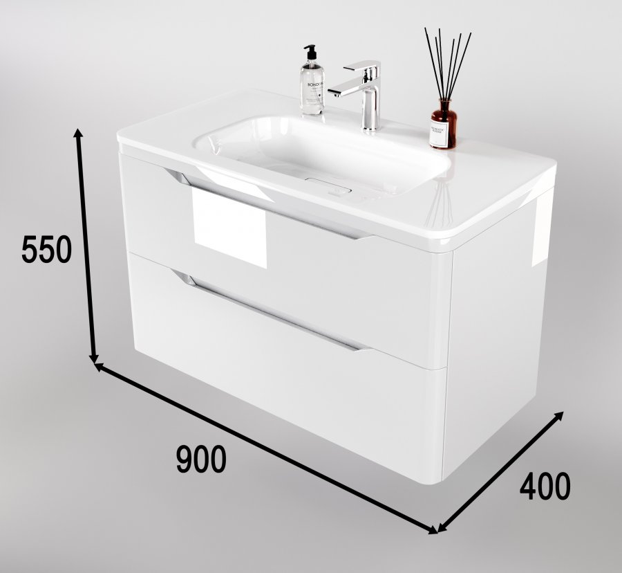 Тумба подвесная "Марелла 90" (2 ящ.) Люкс антискрейтч белый глянец, PLUS