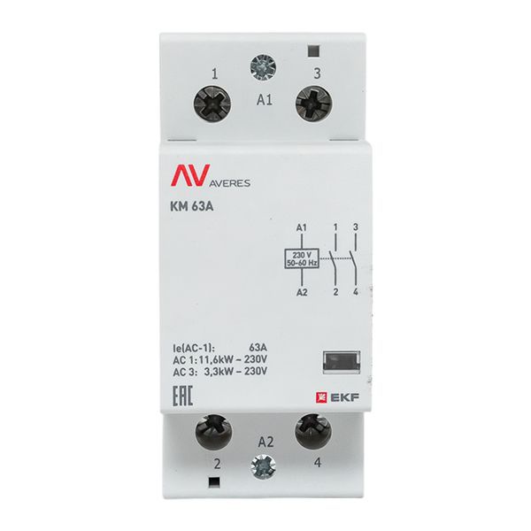 Контактор модульный КМ 63А 2NО 230В AC (2 мод.) AVERES EKF km-av-2-63-20-230V