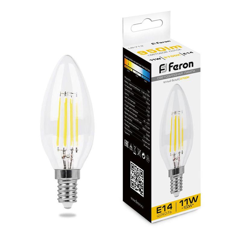Лампа светодиодная 11Вт 230В E14 2700К прозрачн. LB-713 FERON 38006