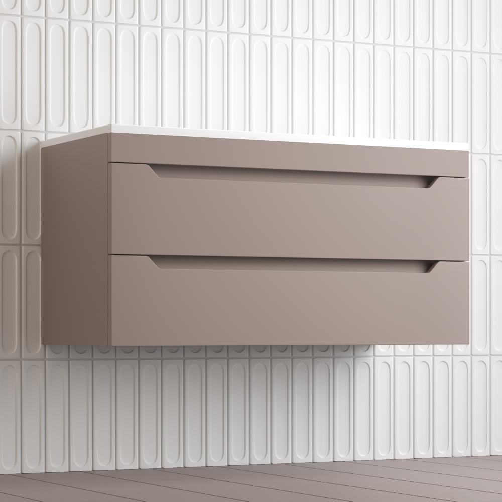 Тумба подвесная "Остин" под раковину Фортуна 100 2 ящ тауп темный эмаль PLUS